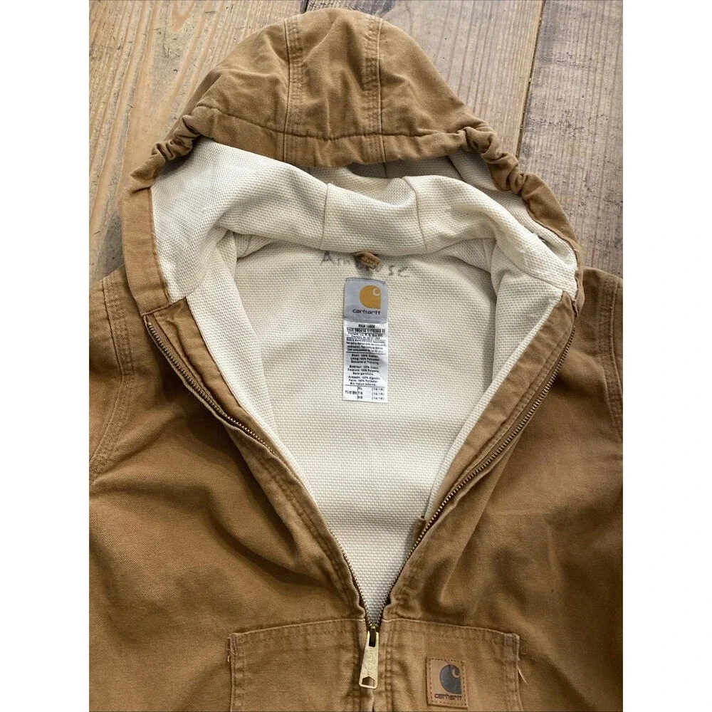 Carhartt Boys' Canvas Insulated Hooded Active Jacket, Youth L (14-16)